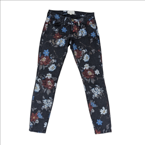 Current/Elliott The Stiletto Jeans Size 24 Black Wildflower Floral Skinny - Picture 1 of 11